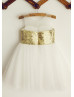 Gold Sequin Tulle Knee Length Flower Girl Dress